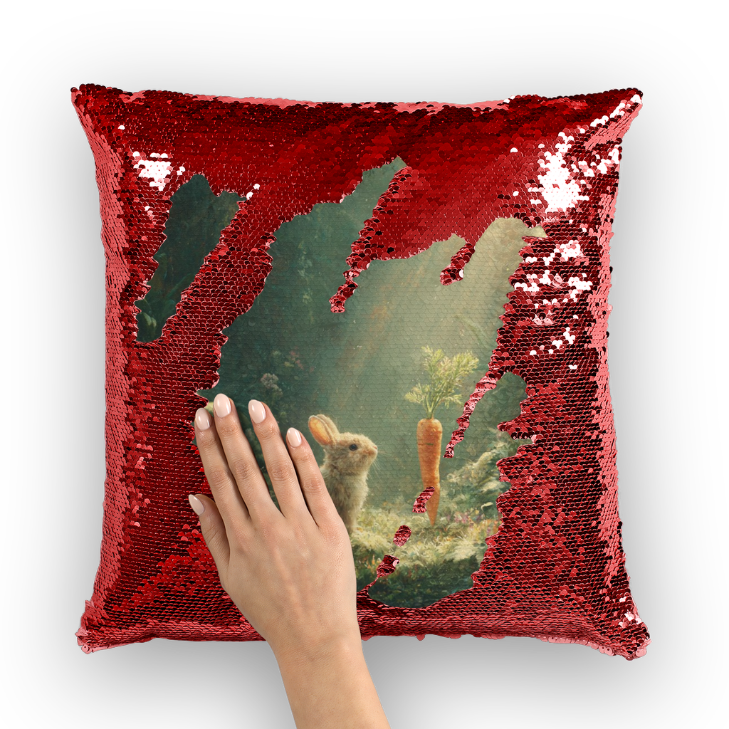 "Bunny & Carrot Magic" Sequin Reveal Pillow COVER ONLY – Interactive Whimsy