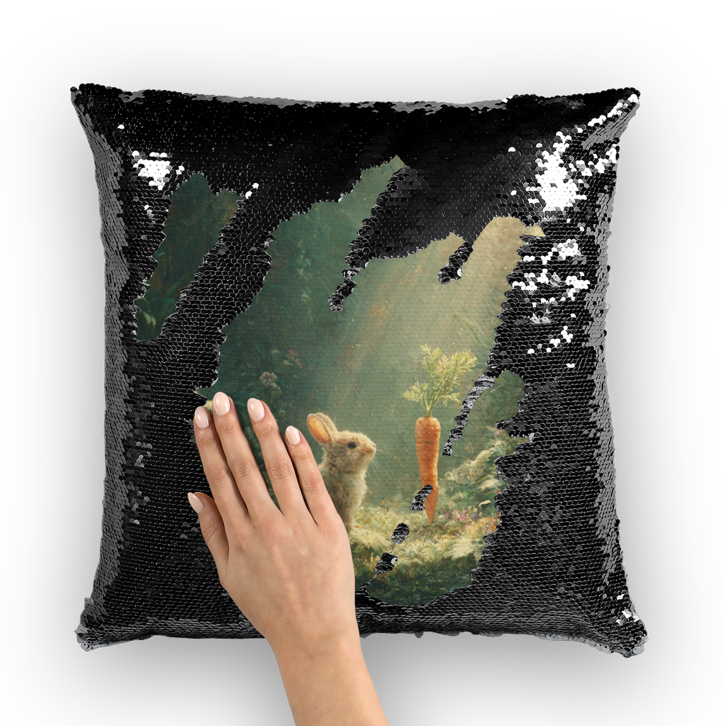 "Bunny & Carrot Magic" Sequin Reveal Pillow COVER ONLY – Interactive Whimsy