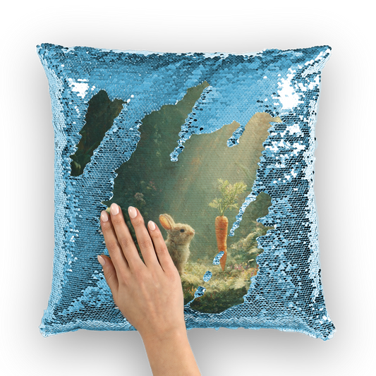 "Bunny & Carrot Magic" Sequin Reveal Pillow COVER ONLY – Interactive Whimsy