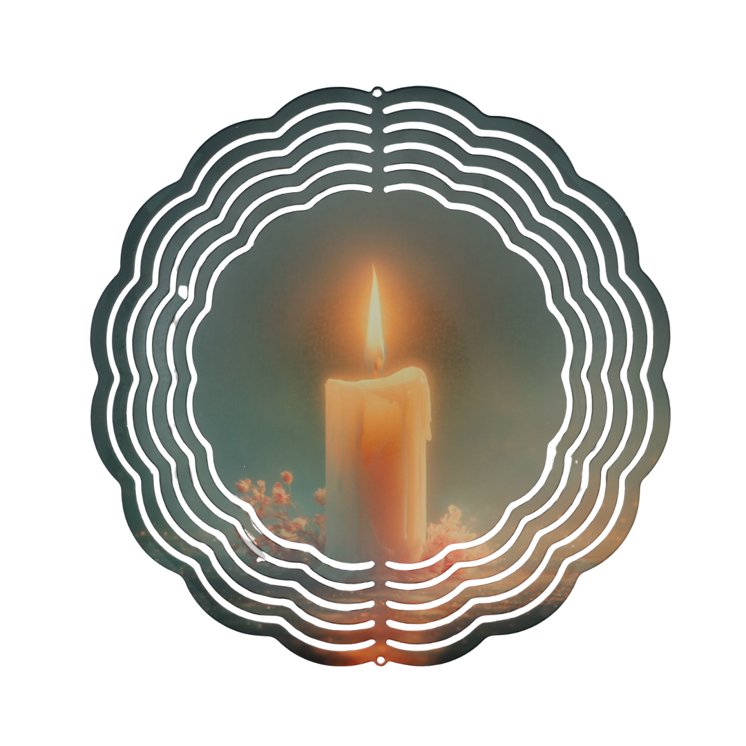 Candle with flowers on a teal background