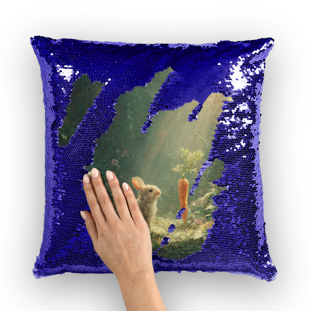 "Bunny & Carrot Magic" Sequin Reveal Pillow COVER ONLY – Interactive Whimsy