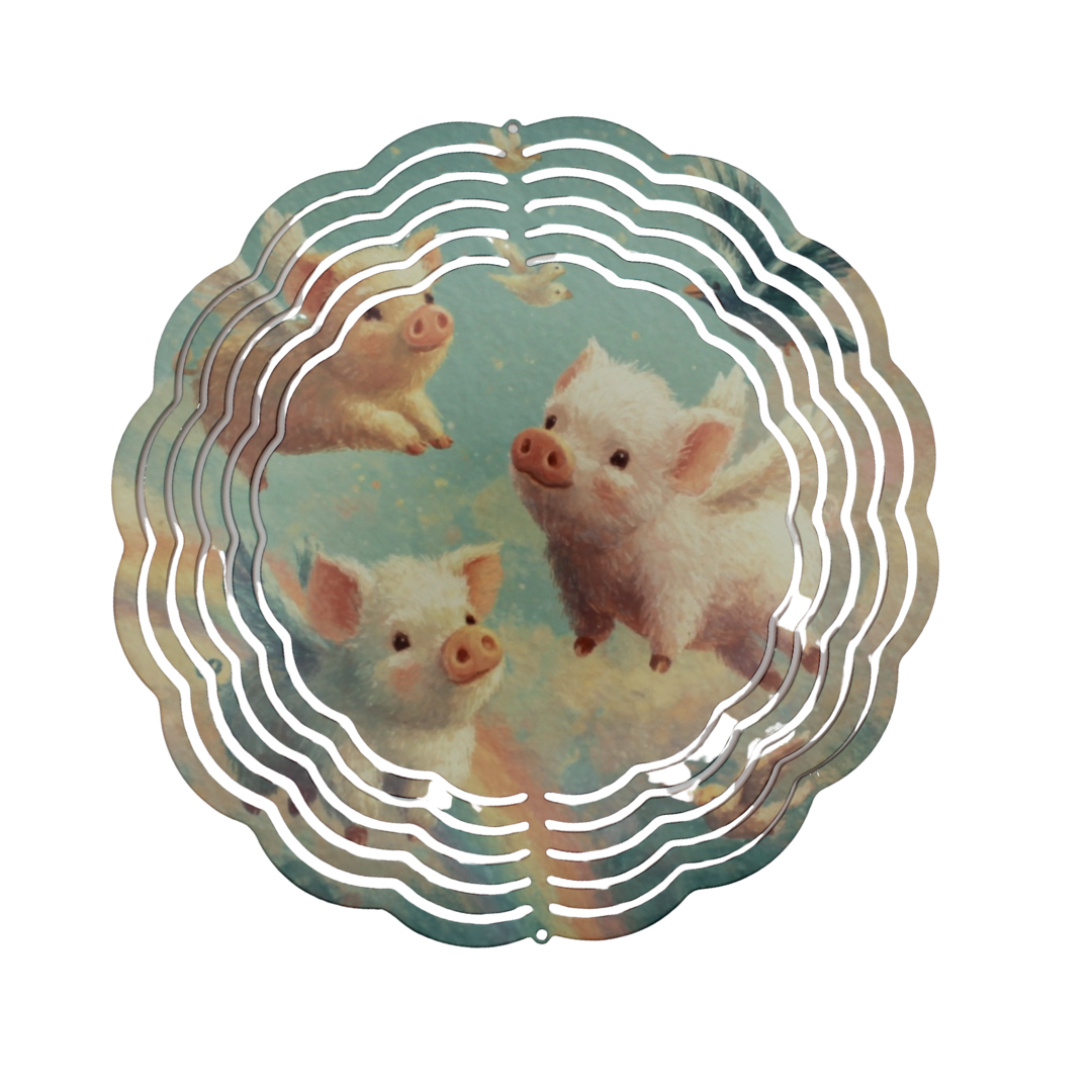 Decorative 8 Wind Spinner with three flying pigs