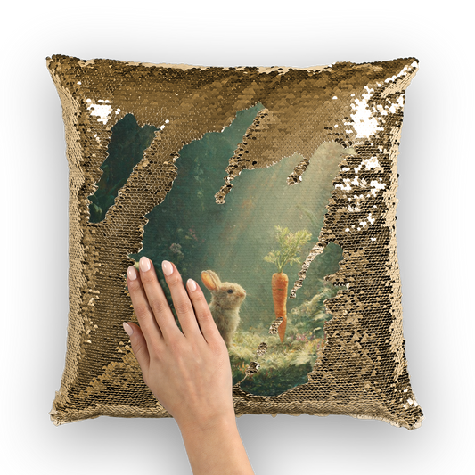 "Bunny & Carrot Magic" Sequin Reveal Pillow COVER ONLY – Interactive Whimsy